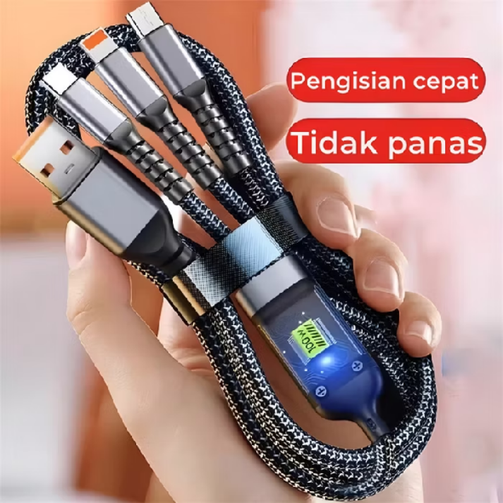 Kabel Charger HP 3 in 1 Multifungsi Micro Type C dan Lightning